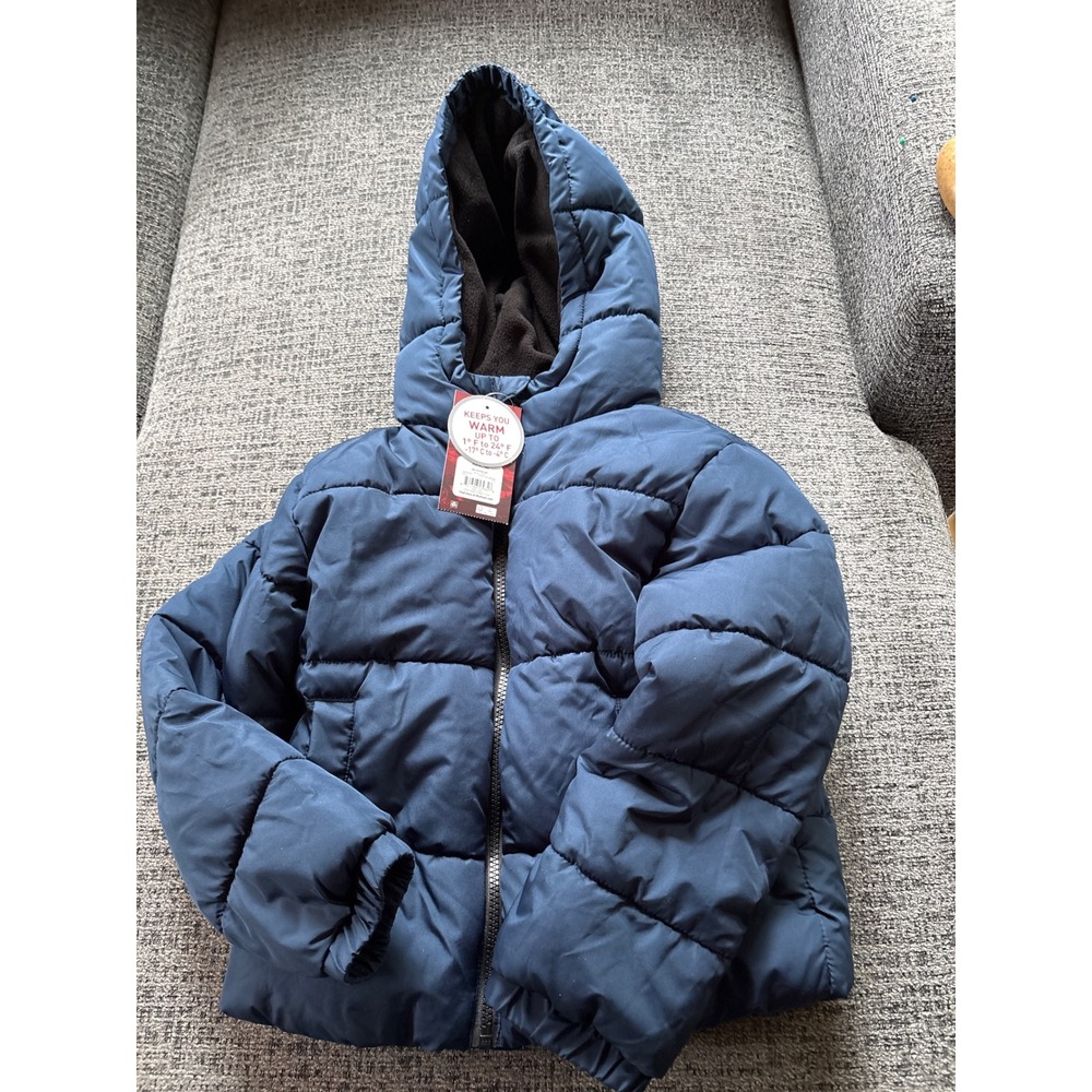 Swiss Tech Kids Blue Puffer Jacket XS 4-5 Hooded Water Repellent Winter Coat